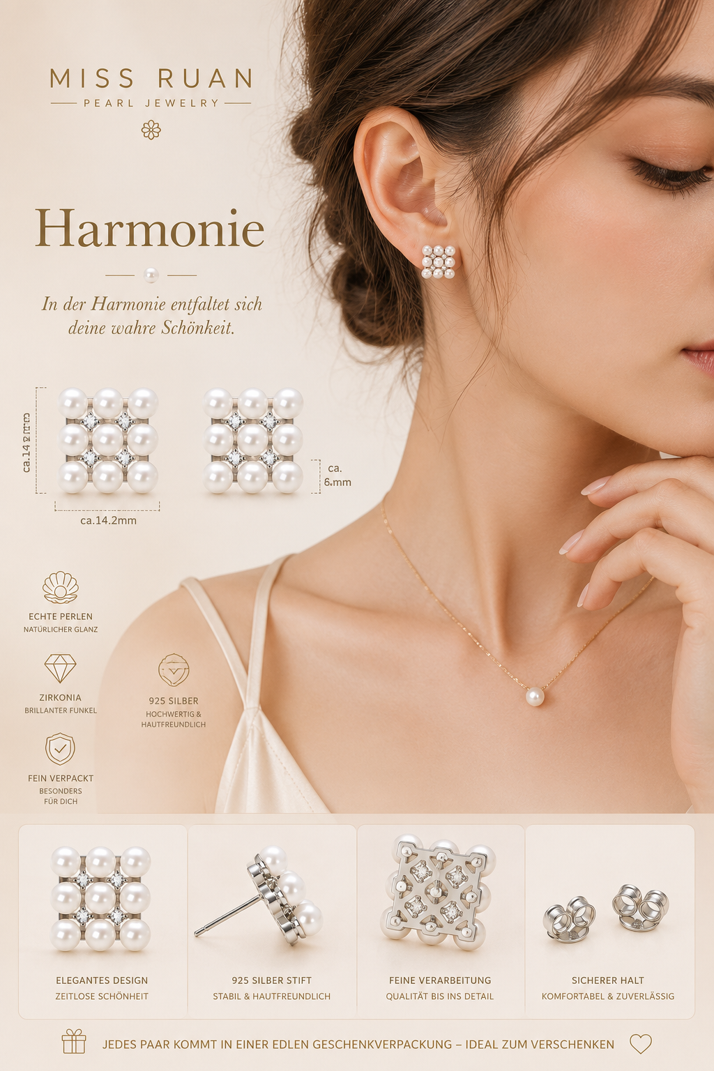 Harmonie -Miss Ruan Süßwasserperlen-Ohrringeaus 925er-Sterlingsilber
