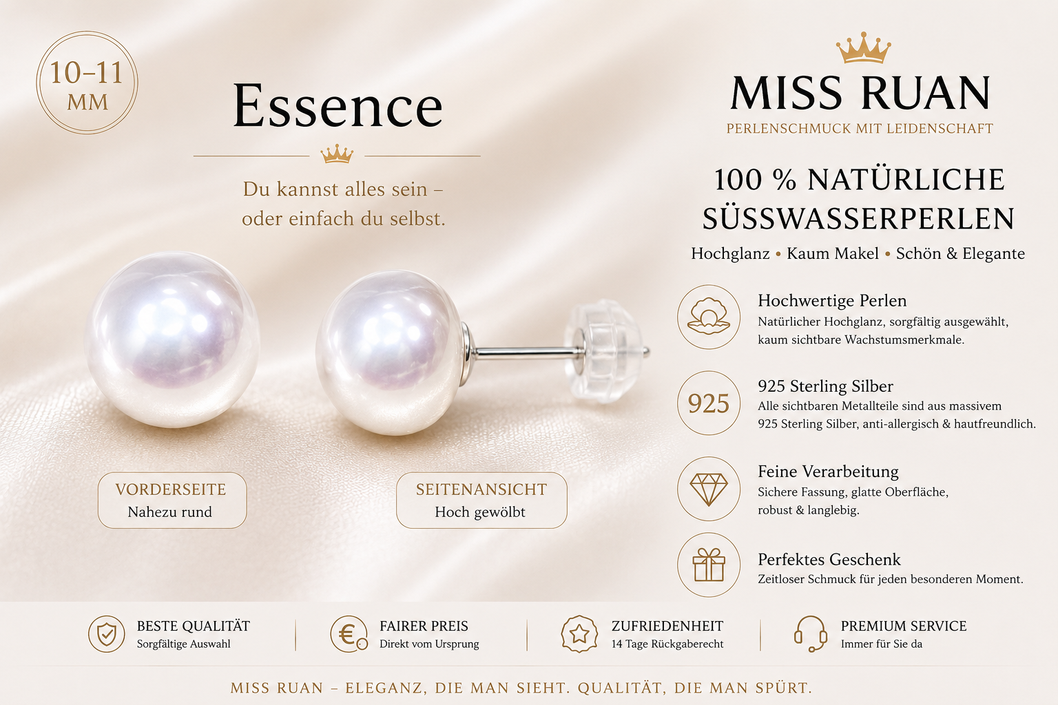 Essence -Miss Ruan Süßwasserperlen-Ohrringeaus 925er-Sterlingsilber