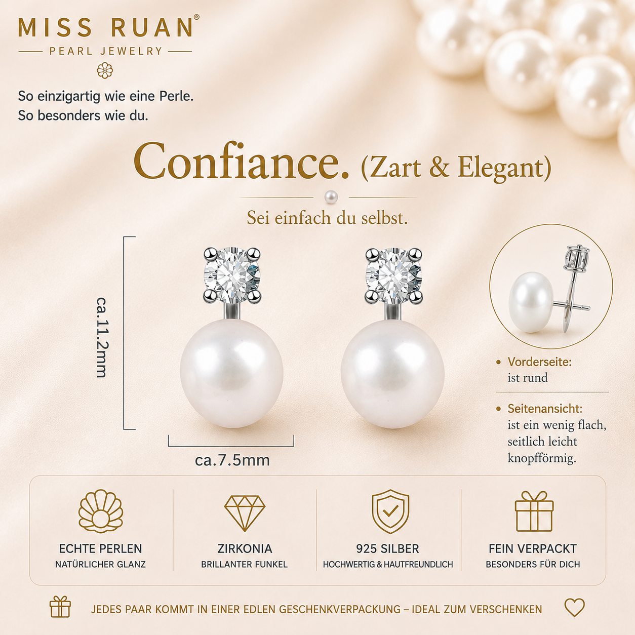Perle ca.7-8mm  Confiance Zart MR003EAR02-Sei einfach du selbst.