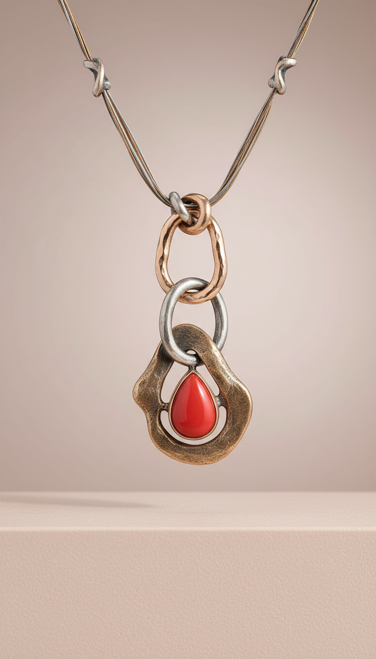 Skulpturale Kette mit Metallenmix